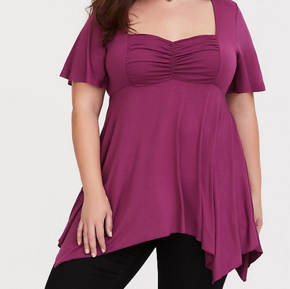 torrid Tops - Torrid Super Soft Wine Ruched Sharkbite Tee